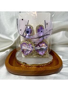 Bold Purple Heart Drop Earrings